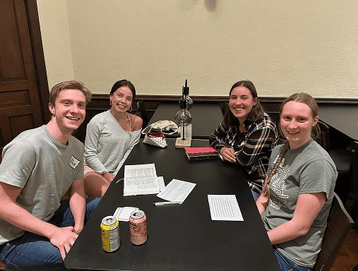A group of Redeemer Church people enjoying lunch after church